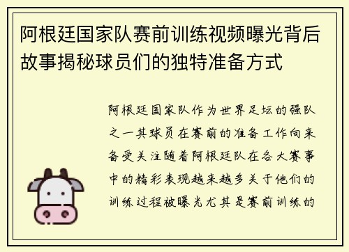 阿根廷国家队赛前训练视频曝光背后故事揭秘球员们的独特准备方式